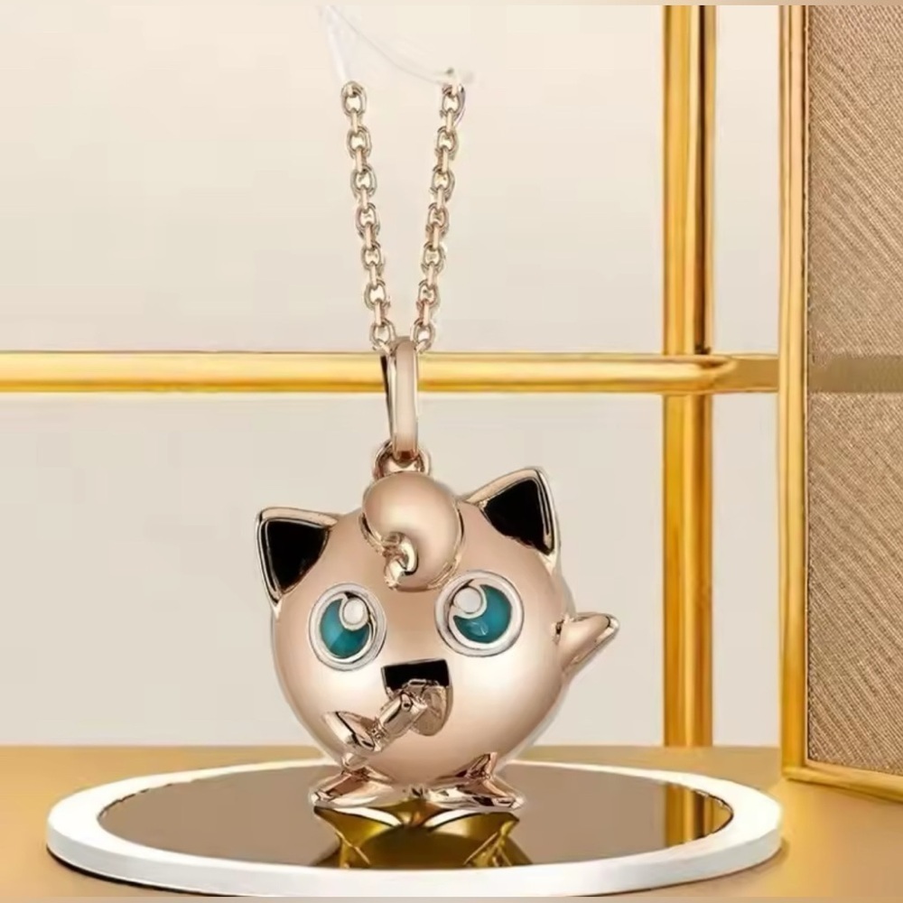 585 Rose Gold Over Sterling Silver Pokemon Jiggly Puff Pendant Unisex Necklace